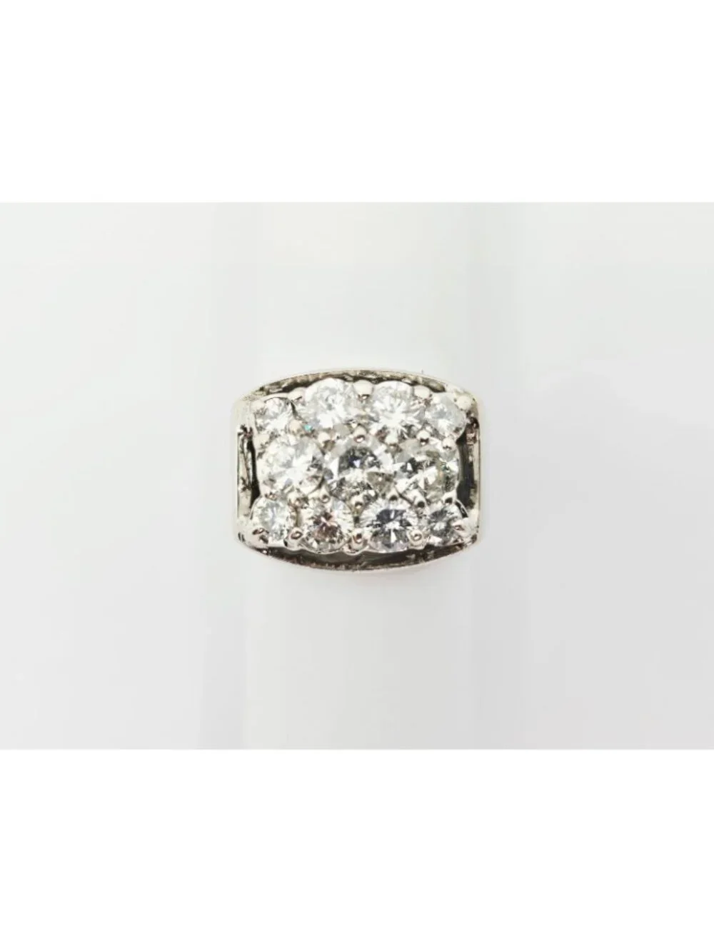 Unique 14K Karat Solid White Gold Designer Men's Diamond Cluster Ring - Size 10